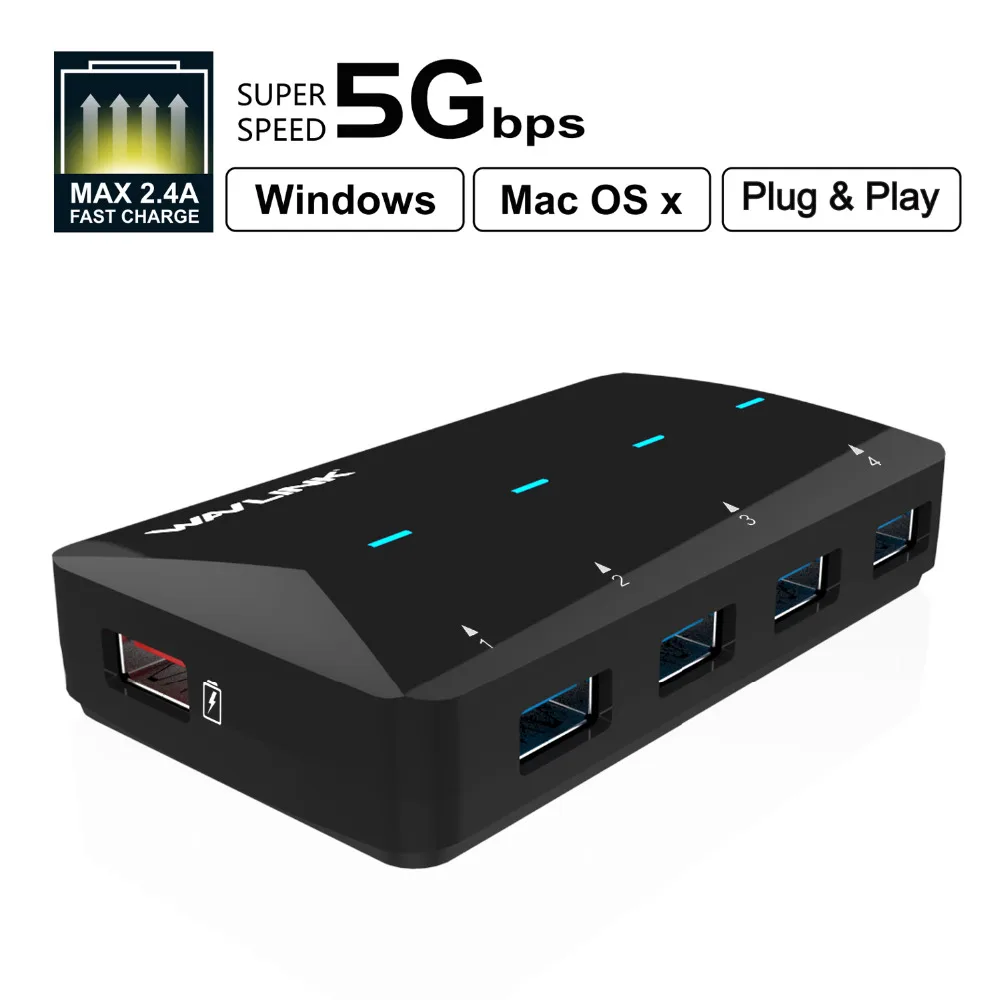 WavLink 4-Порты и разъёмы USB3.0 концентратор сверхскорости компактный концентратор адаптер USB хаб+ смарт-устройство для быстрой зарядки до 5 Гбит/с Портативный для Mac ноутбук планшет