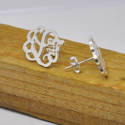 Wholesale Personalized 3 Initial Earring Monogram Nameplate Stud