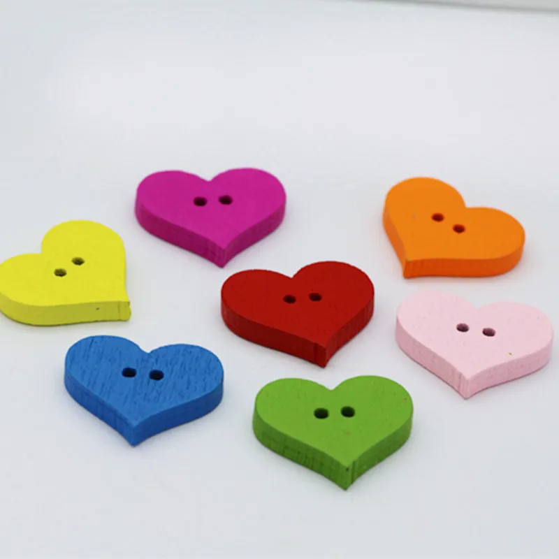 

50pcs/bag Heart Shape Wooden Buttons Mixed Colors 2 Holes Decorative Sewing Buttons For Arts Crafts Decorations & Sewings