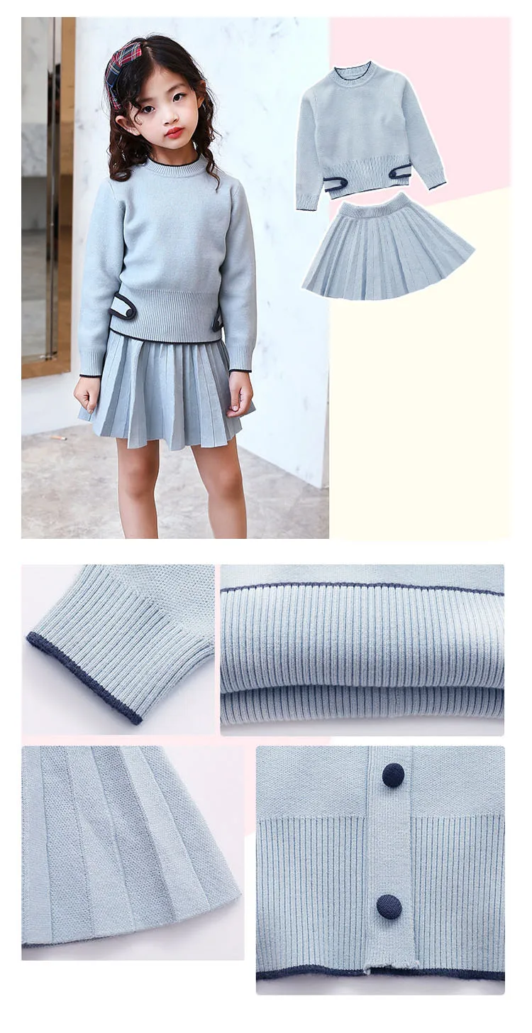 knitting big girl long sleeve set knitted kid girls set 2017 pink blue knit sweaters tops pleated skits children clothing suits  5 6 7 8 9 10 11 12 13 14 15 years little teenage girls  clothing set for girls girls winter set girl clothing se (13)