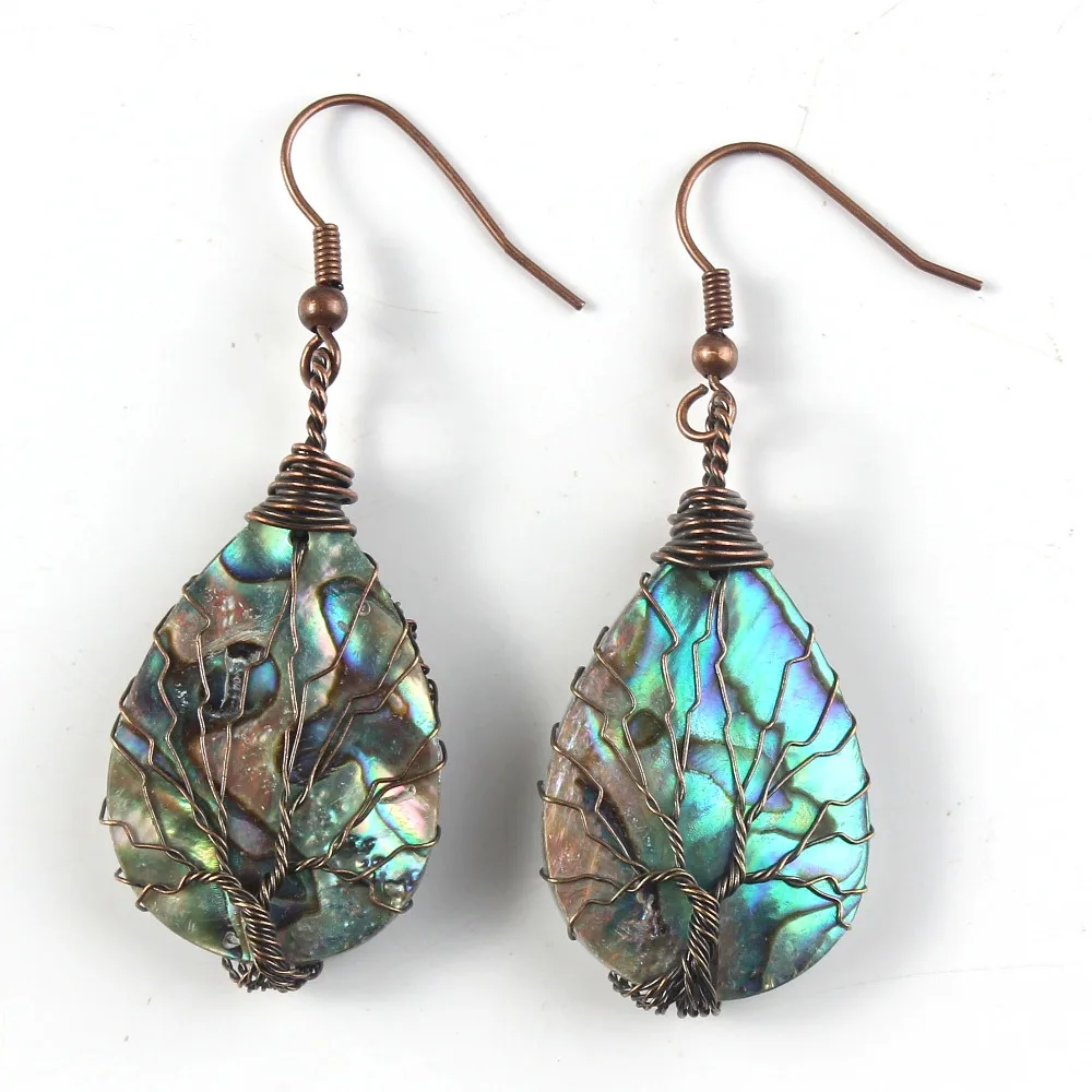 

Kraft-beads Trendy Copper Wire Wrapped Abalone Shell Earrings Water Drop Dangle Earrings For Women Festival Gift