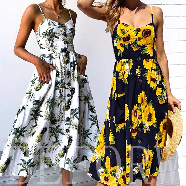 BEFORW Women's Sexy Summer Backless Button Down Striped Print Swing Midi Dress With Pockets 2018 White Boho Vintage Beach Dress 1