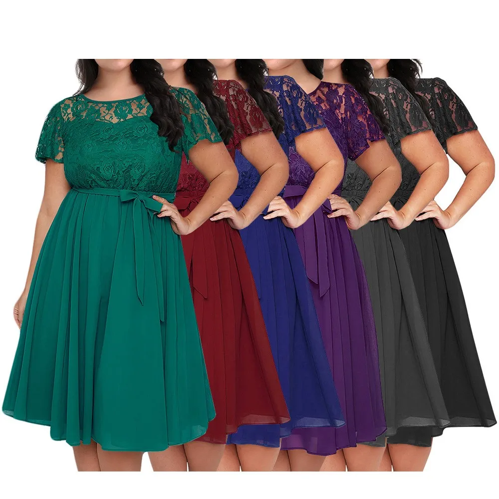 Joineles 6 цветов плюс размер кружевное шифоновое летнее праздничное платье с круглым вырезом шорты сплошные ремни Boho Ретро женское платье повседневное Vestidos