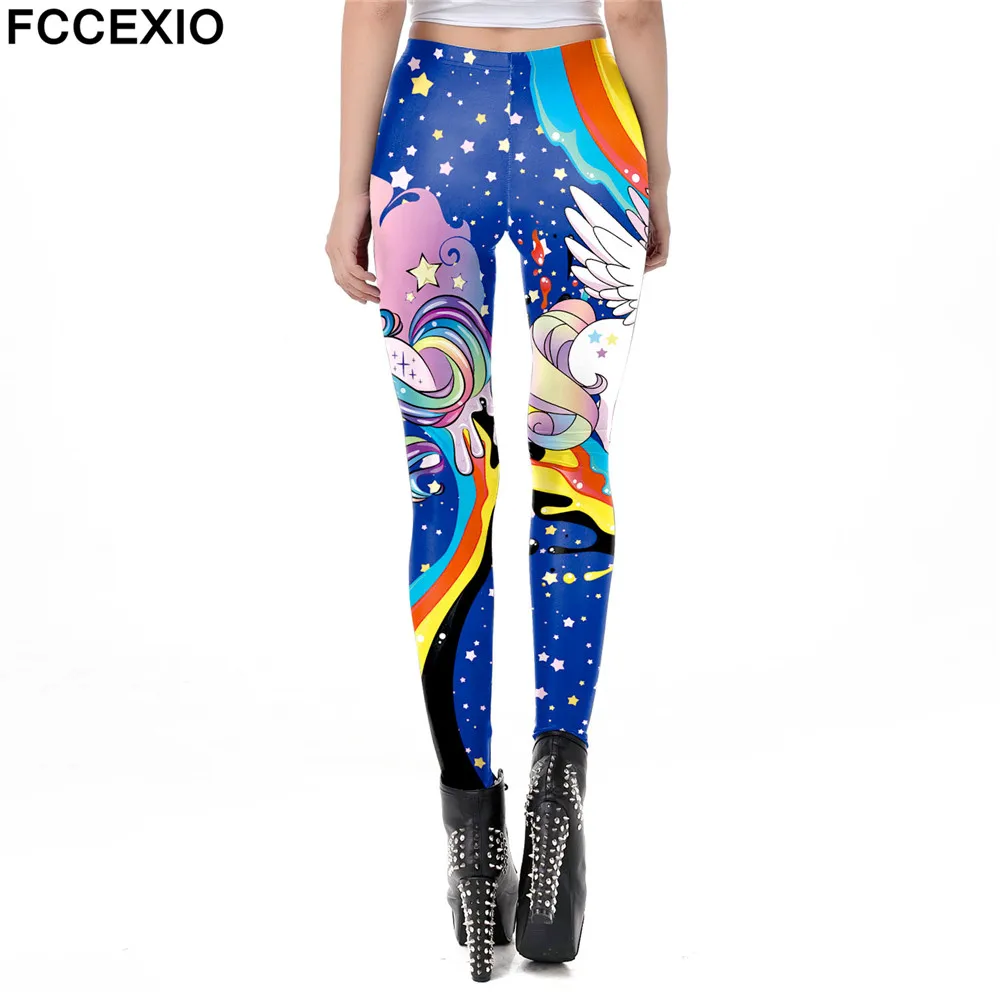 FCCEXIO Galaxy женские леггинсы Kawaii единорог с принтом леггинов высокоэластичные тренировки женские Фитнес Легинсы размер плюс легинсы