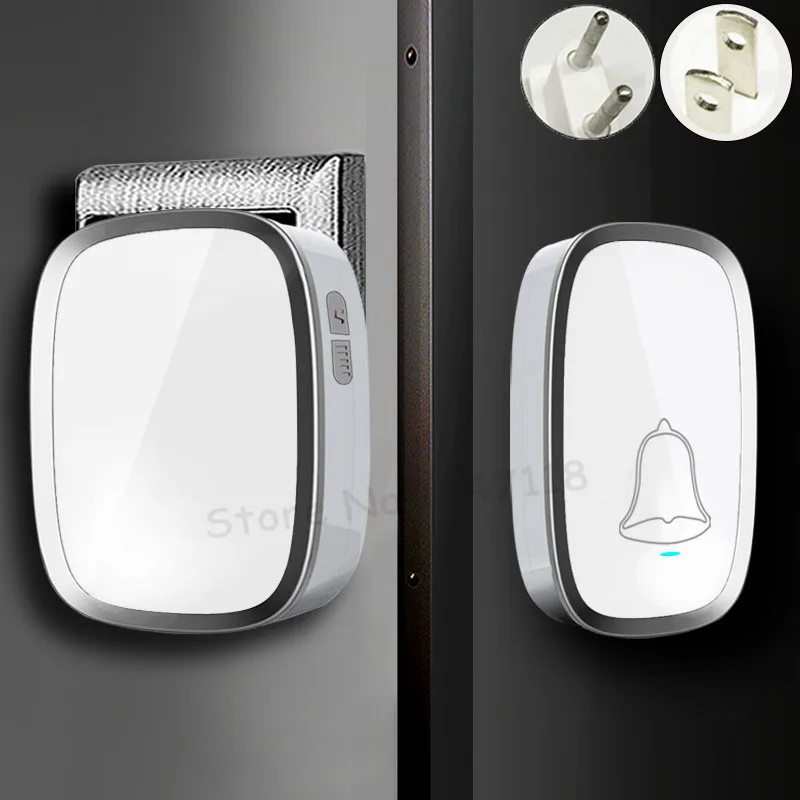 

New White EU/US Plug in Wireless Door Bell Waterproof Digital LED Flash Ring Doorbell With 1 Doorbells Push Button + 2 Receivers