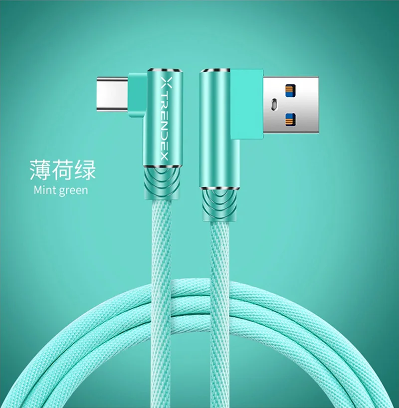 Mint Green 1 M/3.3FT 90-градусный l-образный дизайн Тип usb-C быстрая зарядная зарядка Зарядное устройство кабель для синхронизации данных и зарядки шнур для OnePlus 7/7 Pro 6/6T 5/5T 3/3t - Цвет: Mint Green