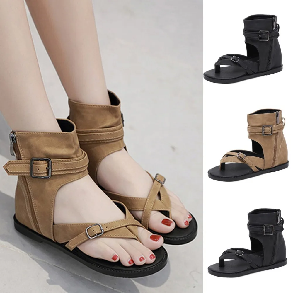 2019 women's sexy sandals belt buckle clip toe high to help slope with Roman ladies platform sandals gladiator sandals 40J2 (1)