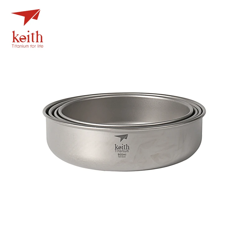 Keith 4 unids en 1 tazón de titanio ultraligero camping Vajilla pared simple titanio puro Boles y cuencos picnic 600 ml- 900 ml Ti5376