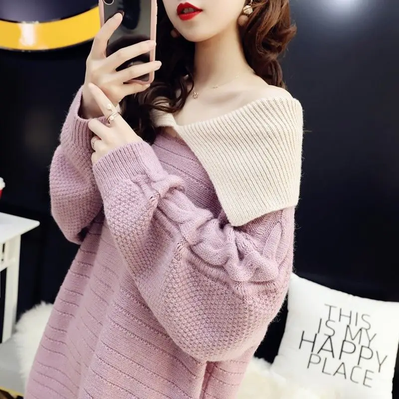 

Sweater female V-neck spring and autumn 2019 new loose sweater