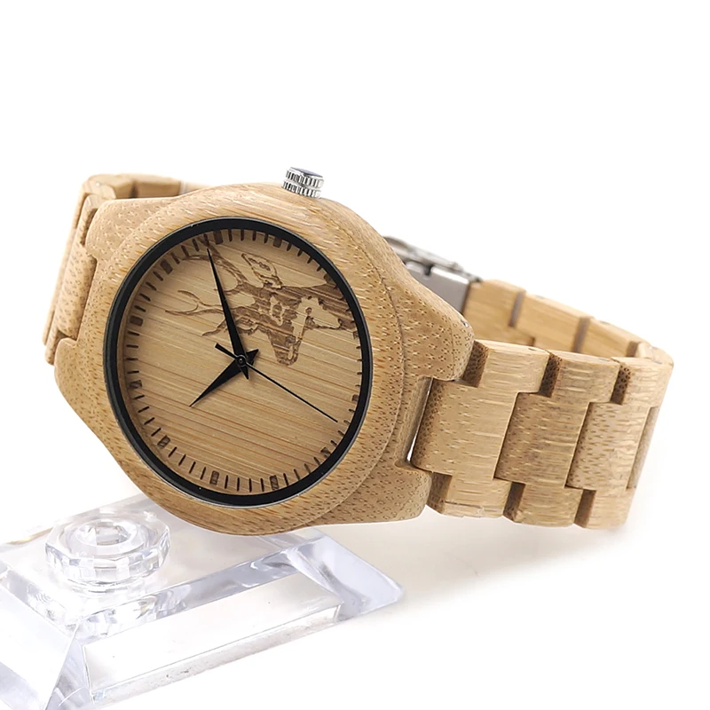 BOBO BIRD D28 Full Bamboo Wooden Watch for Men Deer Designer Brand Quartz Wrist Watches in Gift Box