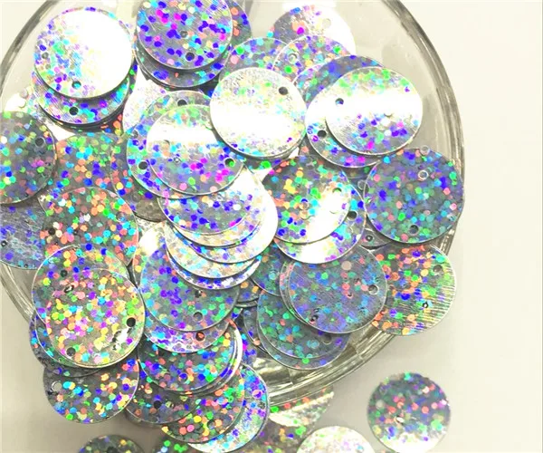 

500pcs 15mm round Shape with side hole Hologram Silver loose sequins Paillettes sewing Wedding craft Good quality