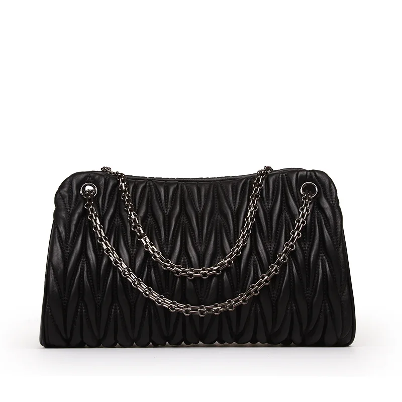 

2019 new lambskin luxury handbags ladies shoulder bag wrinkle chain designer fashion leather handbag ladies Messenger bag