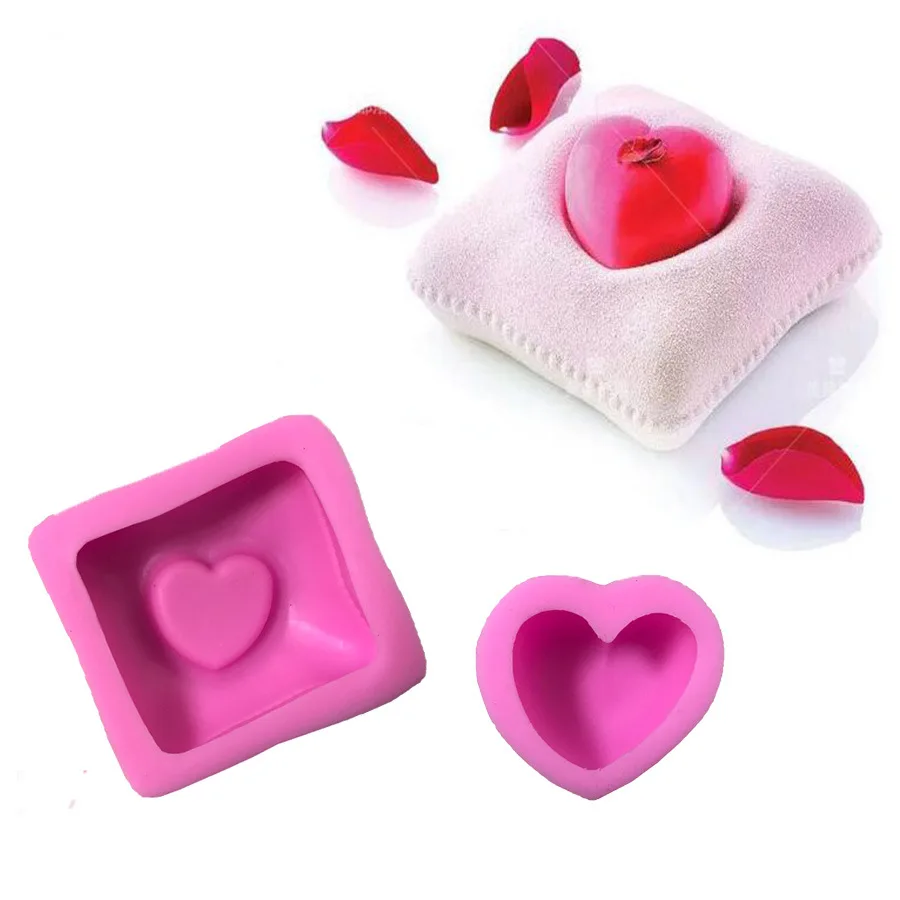 2pc Set Heart Pillow Romantic Theme Shape Silicone Cake