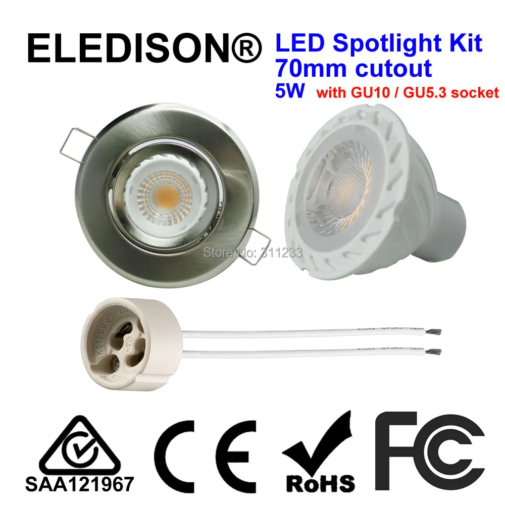 Chrome Plating GU10 LED Spotlight Kit 5W with Light Fitting Gimbal and