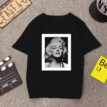Marilyn Monroe/женская футболка с красными губами для девочек в Корейском стиле Harajuku, черная футболка с короткими рукавами, хипстерская уличная одежда Mujer, крутые Топы