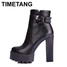 ENMAYLA Frauen Winterstiefel Pelz Innen Punk Stil Reißverschluss und Schnalle Quadrat Ferse Stiefeletten Martin Stiefel Große Größe 35-40