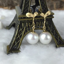 AINUOSHI 18 К желтого золота натуральный культивированный пресноводный жемчуг Высокое качество Висячие серьги для женщин элегантные свадебные серьги, ювелирные изделия