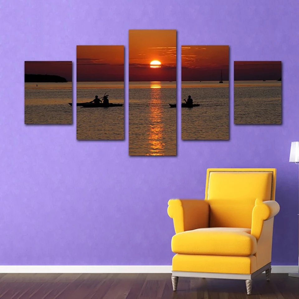 Art Pictures Frame Living Room HD Printed Painting 5 PiecePcs Beautiful Sunset Sea Scenery Home Decoration Poster Modern Wall | Дом и сад