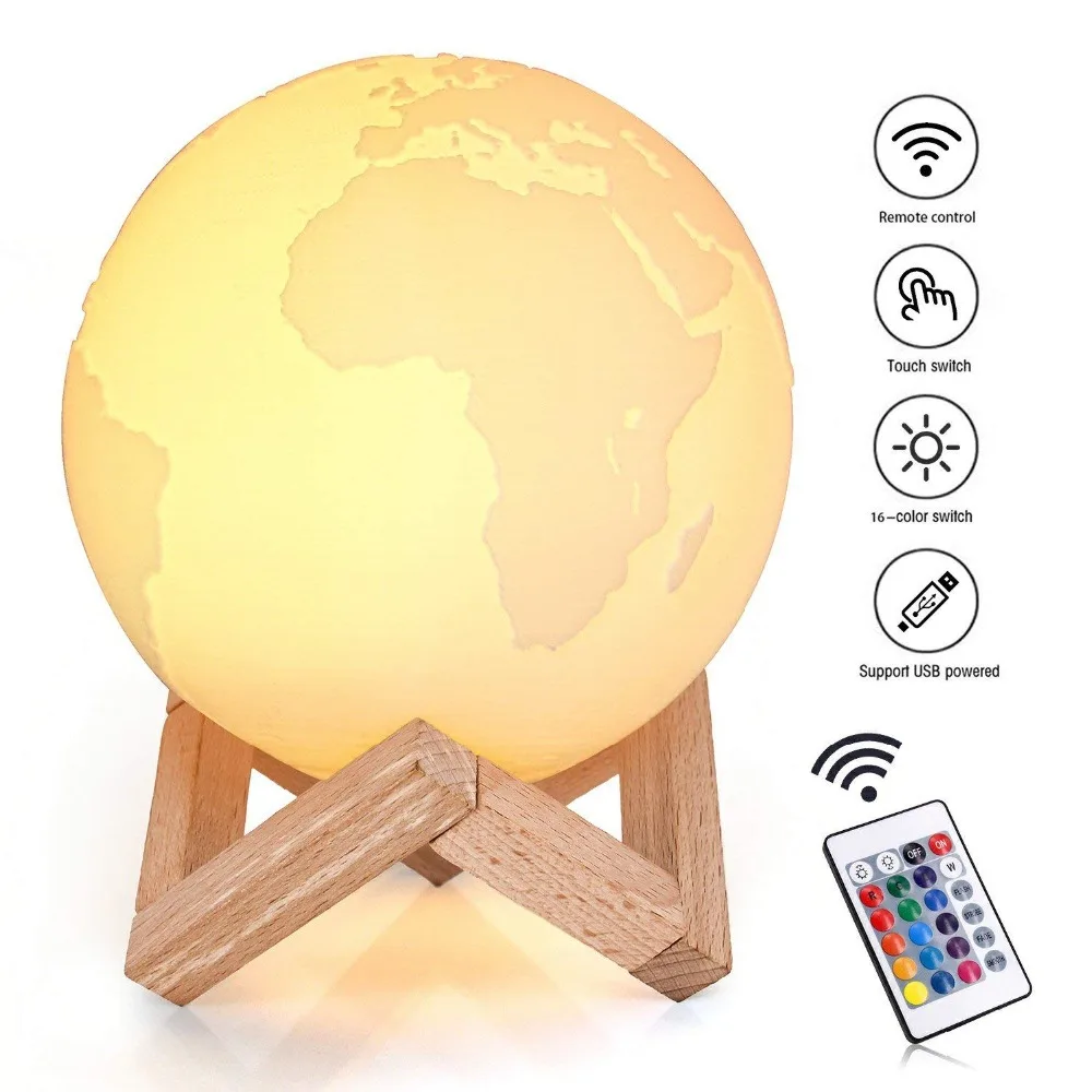 3D طباعة مصباح قمري 2 الألوان تغيير اللمس التبديل نوم خزانة Usb Led ليلة ضوء المنزل 3d القمرية مصباح قمري BB المتكلم