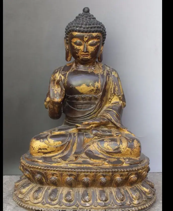

88006166<<<19" Tibet Buddhism Copper Seat Lotus Shakyamuni Sakyamuni Buddha Amitabha Statue