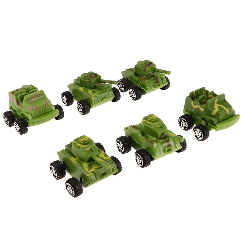 6pcs Pull Back Plastic Army Tank Model Vehicle Car Toys Soldiers Playset Accs Kids Hobbies Xmas Gifts