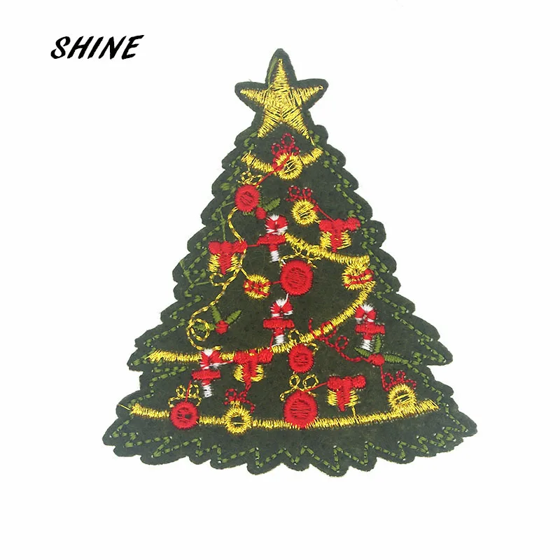 

2pcs/lot Christmas Tree Embroidered Badges Iron On Patches For Clothing Motif Sticker DIY Craft Sewing Accessories 8x7.2cm