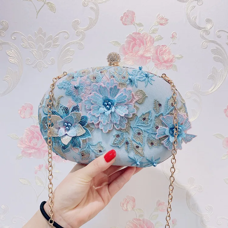 New Female Diamond Pearl Handbag Luxury Elegant Crystal Flower Evening Dress Wedding Day Bride Clutch Bag Purse