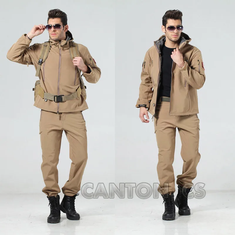 

Men Outdoor Waterproof Softshell Hunting Jacket + Pants Tactical Camping Hiking Breath Sports Clothes Suit