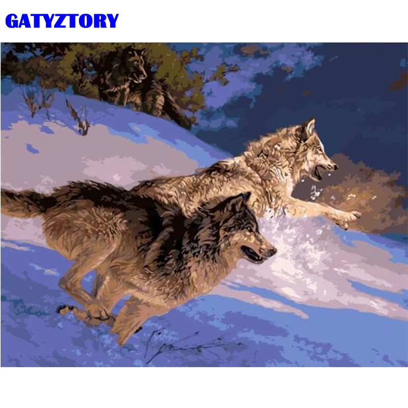

GATYZTORY Frame Two Wolf DIY Painting By Number Animals Modern Wall Art Canvas Painting Acrylic Paint By Numbers For Home Decors