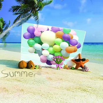 

VinyBDS 10x6.5ft Photography Backdrops Beach Background Balloon Sea Seaside Resort Sea Coconut Trees Bottomless Azure LK 1182