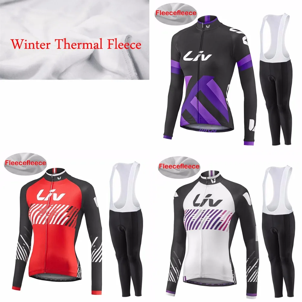LIV Winter Thermal Fleece Cycling Jersey Long Sleeve Jerseys Bib Pants