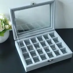 Серый бархат ювелирные изделия Дисплей случае Кольца коробка для хранения Организатор лоток коробка с Стекло крышкой для серьги Упаковка