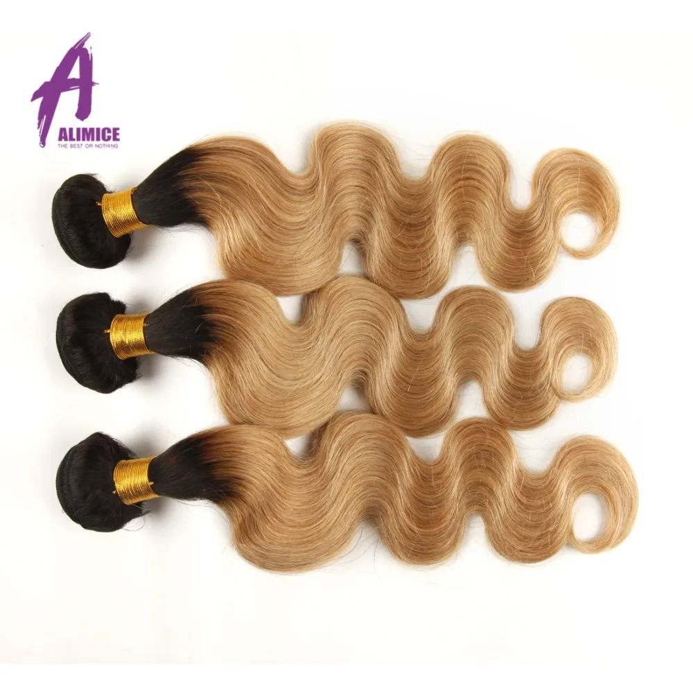 Alimice Indian Body Wave T1B27 Honey Blonde Ombre Hair 234 Bundles With Closure Remy Human Hair Weave Bundles With Closure (1)