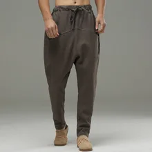 Китайский стиль хлопок белье Дамские шаровары высокого качества с эластичной талией шнурок брюки Багги падения промежность Брюки для девочек 050110