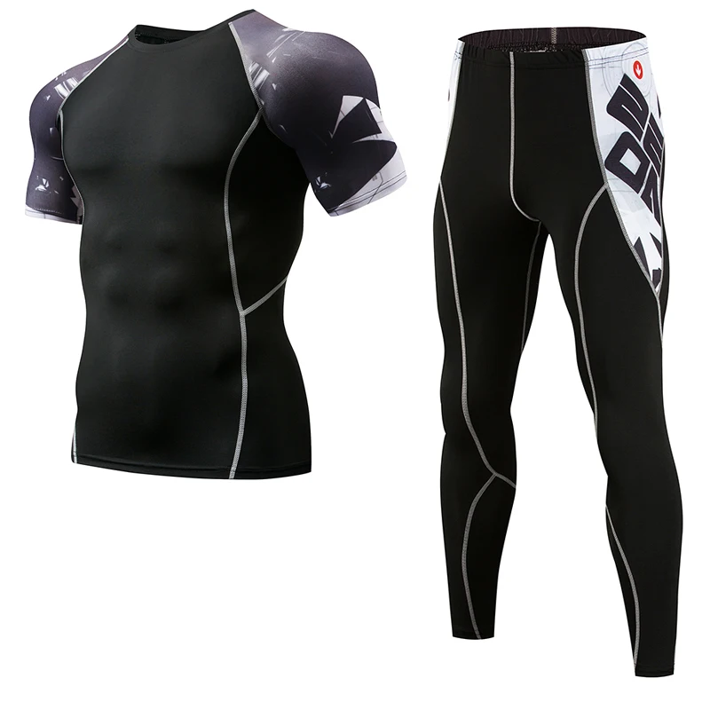 

Men Sport Quick Dry Sets 3D Print Compression Suits Jerseys Base Layer Crossfit Fitness Brand MMA Sports Wear Tights Trousers