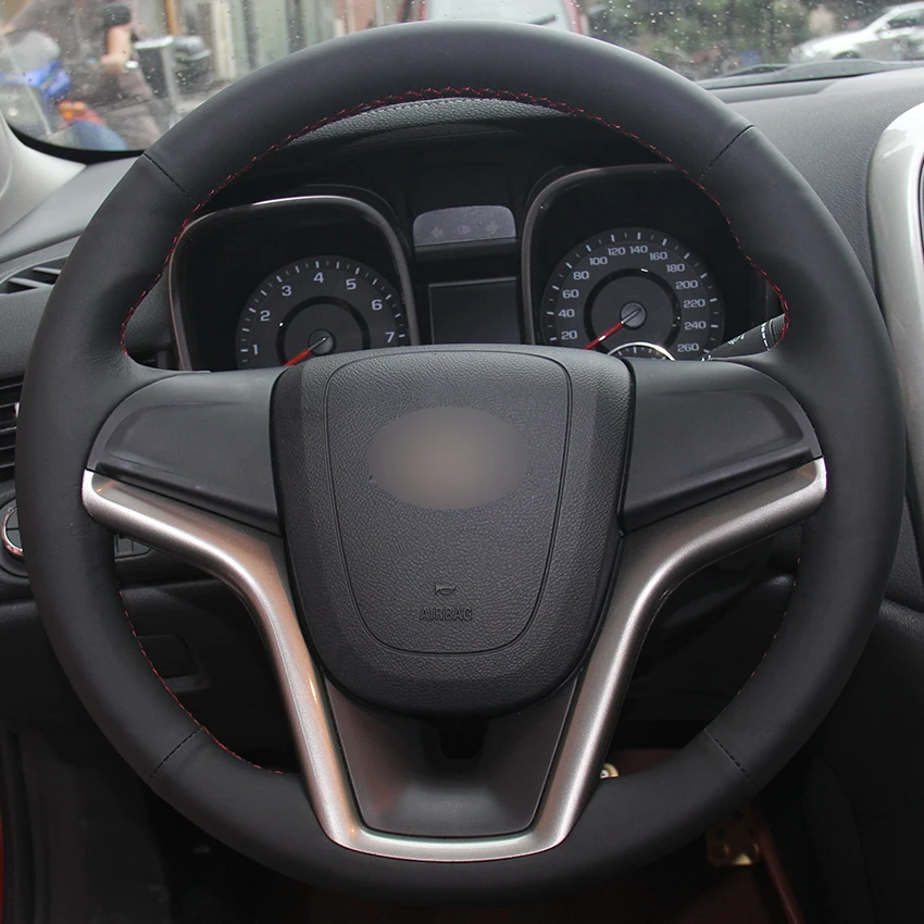 Черный натуральный кожаный чехол рулевого колеса автомобиля для Chevrolet Malibu 2011- вольт 2011