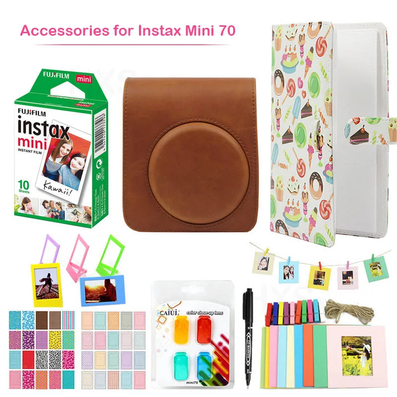 Brown Set Geniune Fujifilm Instax Mini Instant Цвет пленкой с защитной из искусственной кожи Камера сумка для Fuji Instax Mini 70 Камера - Цвет: Brown Set