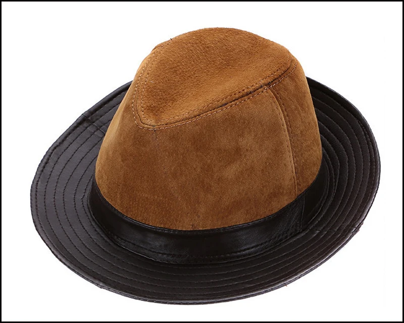 Для мужчин из натуральной овечьей кожи Шляпа Fedora зимняя мужская натуральной овчины кожаные Кепки из натуральной кожи наивысшего шляпа ковбоя Шапки