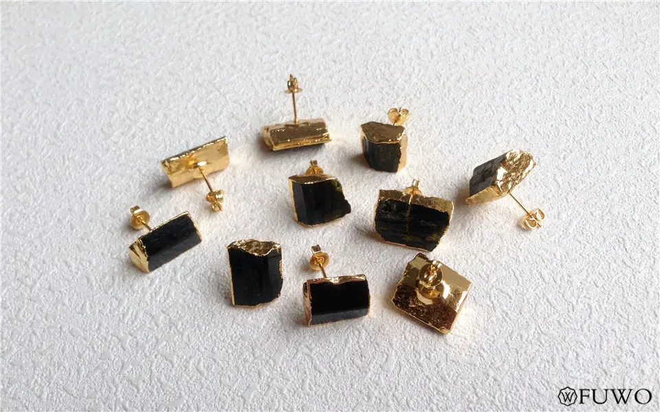 Natural Black Tourmaline Stud Earrings 10