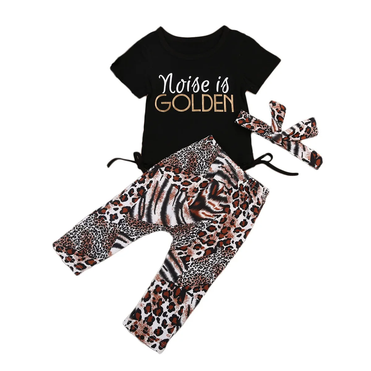 2017 Girls 3pcs Leopard Letters Clothing Set Baby Toddler Girl Kids