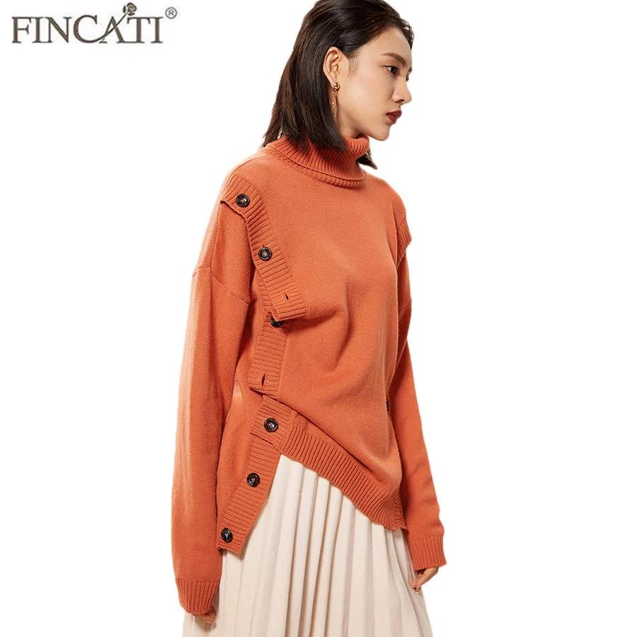 Women Sweater High End 100% Cashmere Long Sleeve Irregular Hem Buttons Side Warm Turtleneck Sweaters Pullover Jersey | Женская одежда