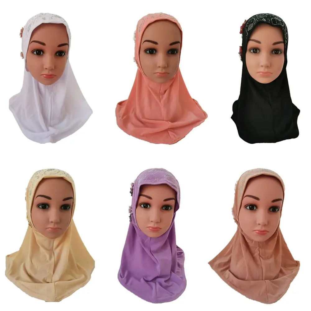 Мусульманские дети девушки цветок горячей бурения шапочки под хиджаб ребенок исламский платок колпачки исламские тюрбан полное покрытие Banadanas Повседневная мода