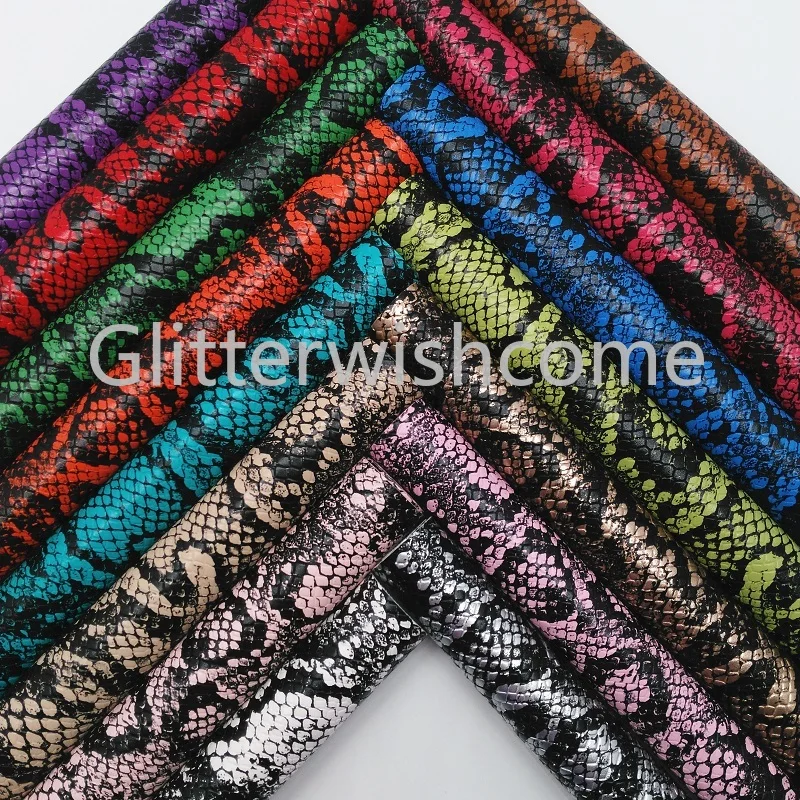 

Glitterwishcome 21X29CM A4 Size Vinyl For Bows Embossed Python Snake Leather Fabirc Faux Leather Sheets for Bows, GM348A
