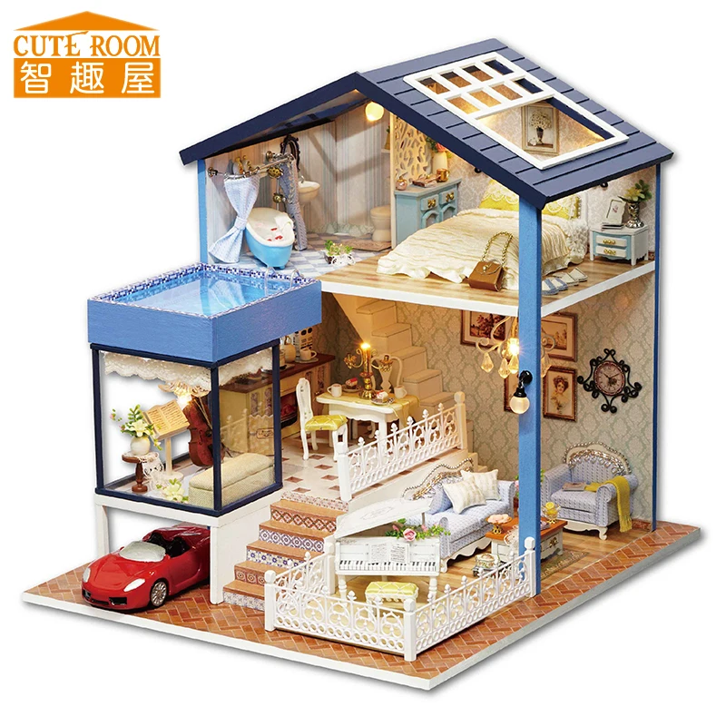 DIY деревянный дом Miniaturas с мебелью поделки миниатюрные домики кукольный домик игрушки для детей Рождество и день рождения подарок A61