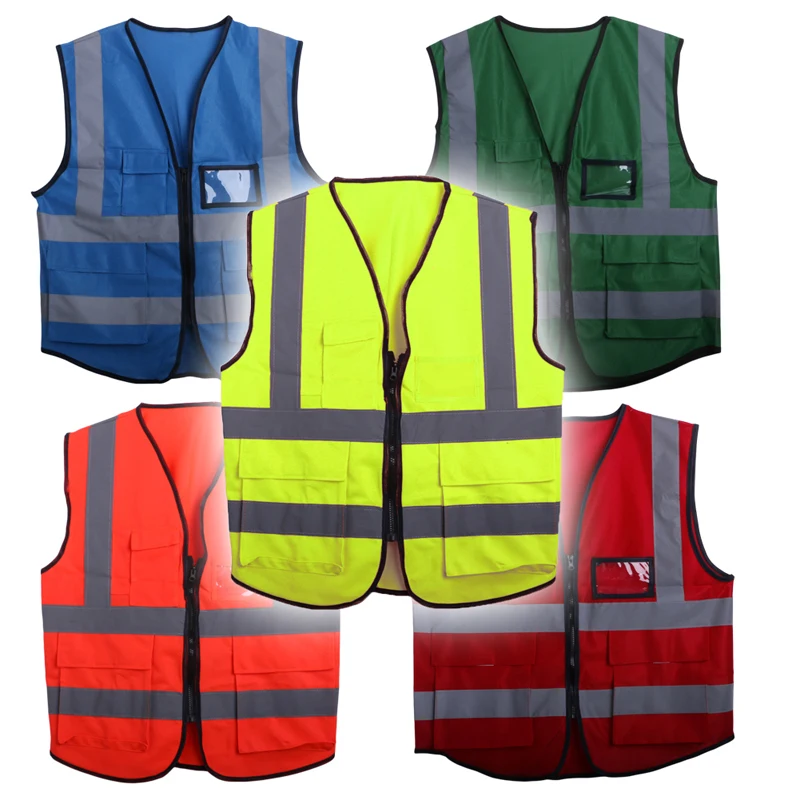 Multicolor Hi-Vis Safety Vest Reflective Jacket Security Waistcoat 5 Pockets