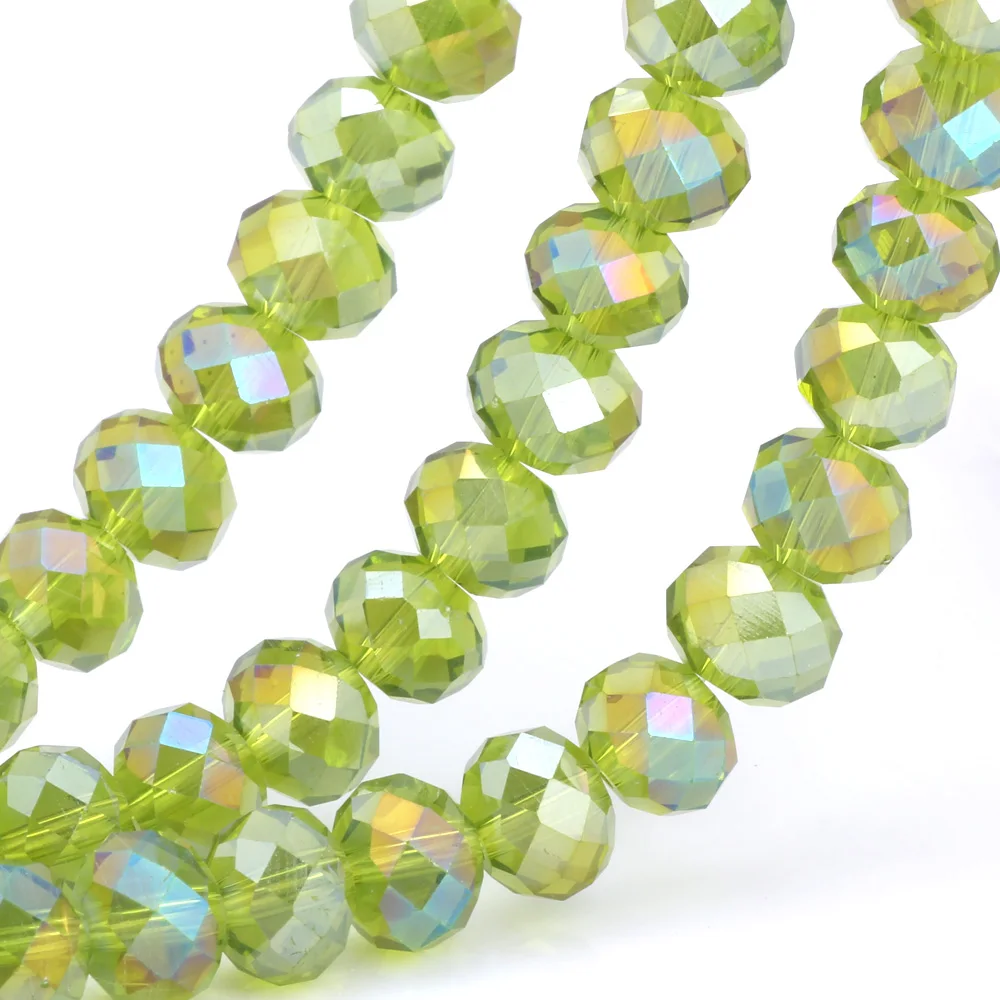 

OlingArt 10mm Round Glass Beads Rondelle Austria faceted crystal Olive green AB color Loose bead DIY Jewelry Making