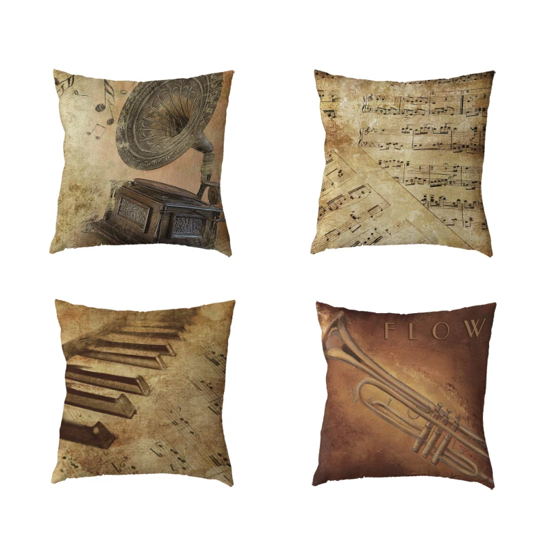 

High Quality Cushion Cover Music Series Notes Violin Rhythm Blues Jazz Home Living Room Decor Poylester Peach Skin Pillow Cases