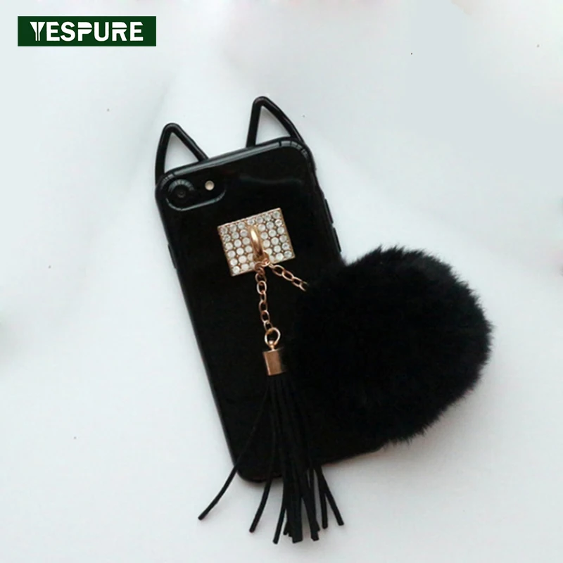 YESPURE 5.5inch Silicone Soft Cell Phone Case Accessory for Iphone 6plus Black Fur Ball Mobile Back Covers Lady | Мобильные телефоны