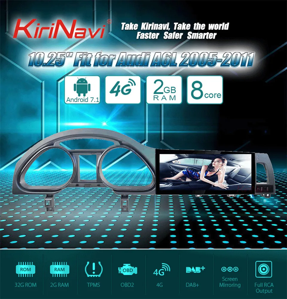 Excellent KiriNavi Android 7.1 10.25" Touch Display 2GB RAM For Audi Q7 2005-2009 Car MP3 MP4 Radio Audio GPS Navigation Multimedia Play 2