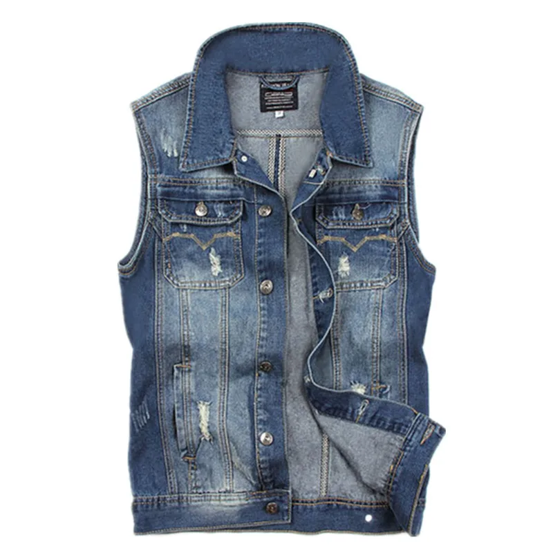 Mens Jeans Vest Denim 2015 Fashion Slim Fit Vest Jeans Hombre Blue
